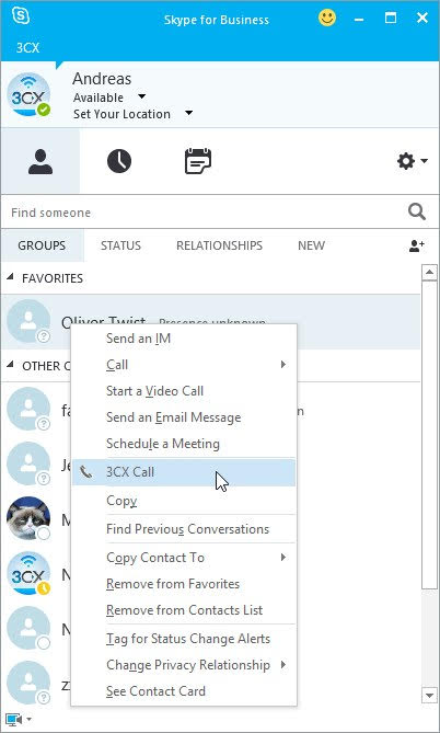 Skype for Business și 3CX